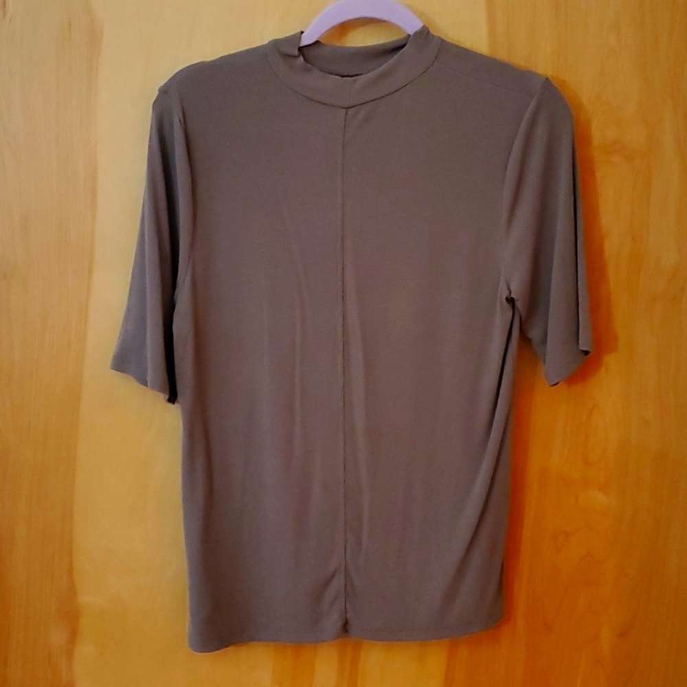 Taupe/grey mock neck dress shirt